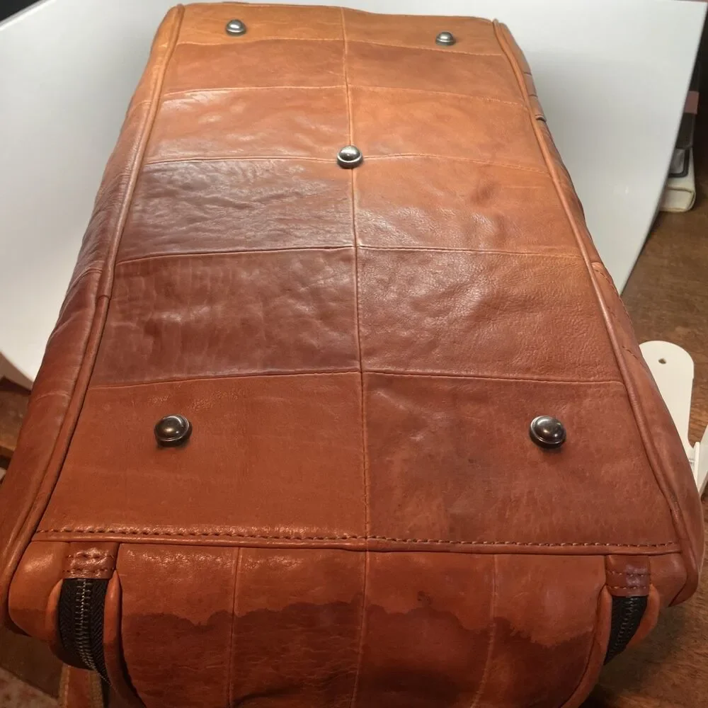 Aaron Leather Goods Patchwork Leather Duffle with 2 Shoe Storage Compartment